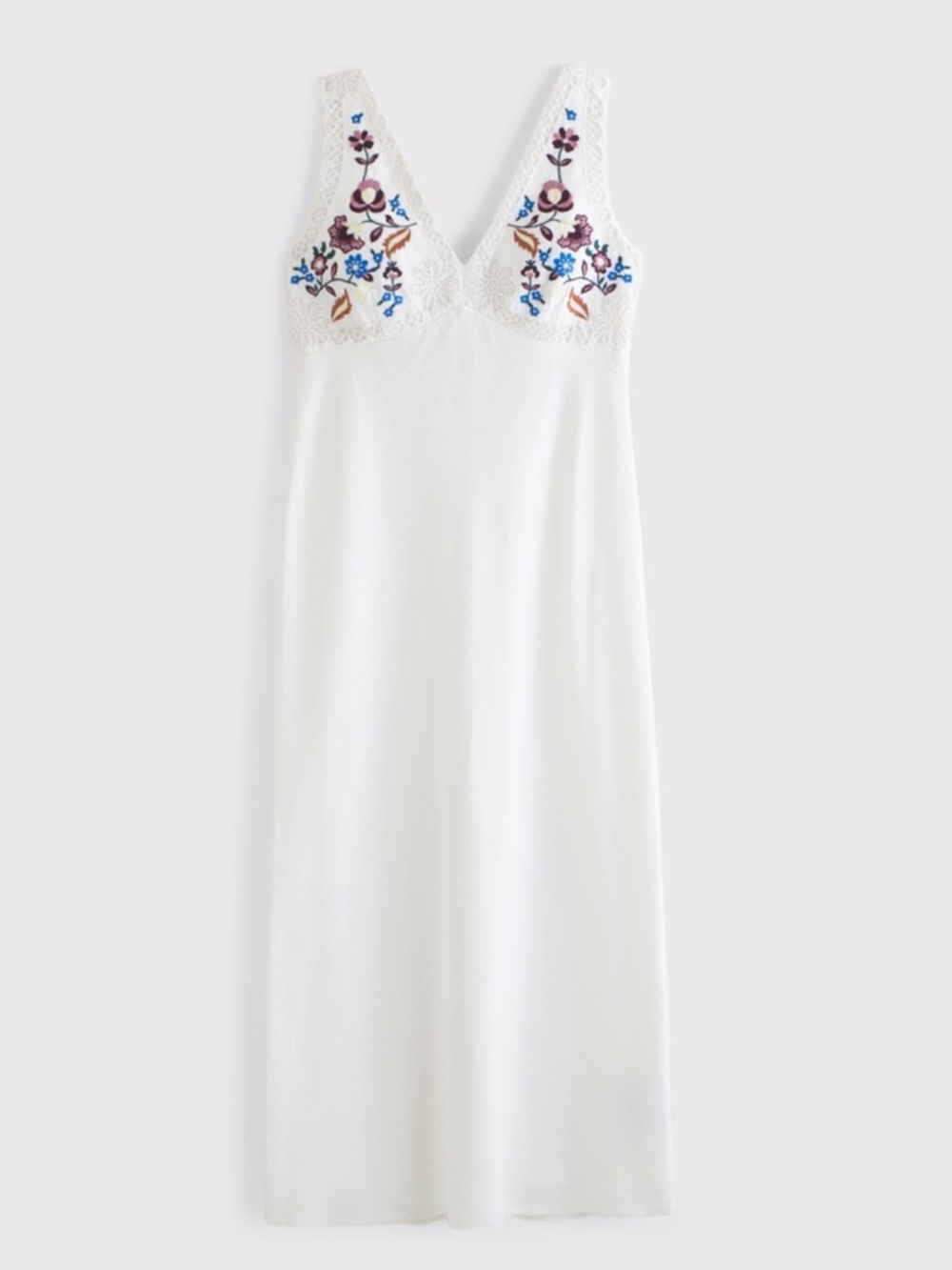 Abercrombie and Fitch White Embroidered V-Neck Maxi Dress